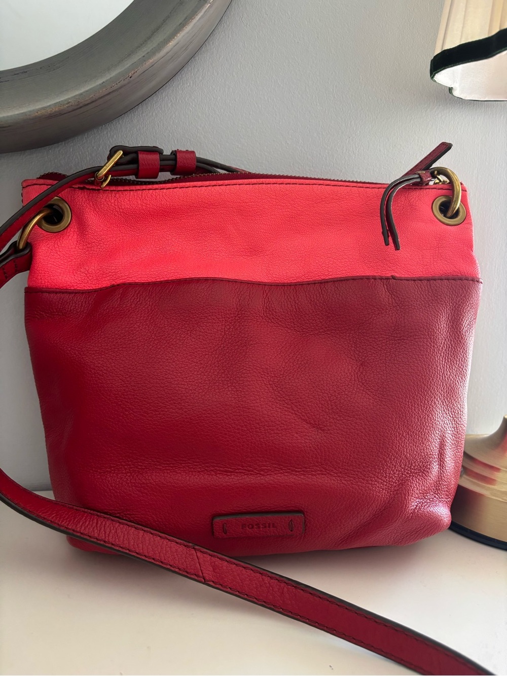 Fossil Two-Tone Red and Coral Crossbody Bag